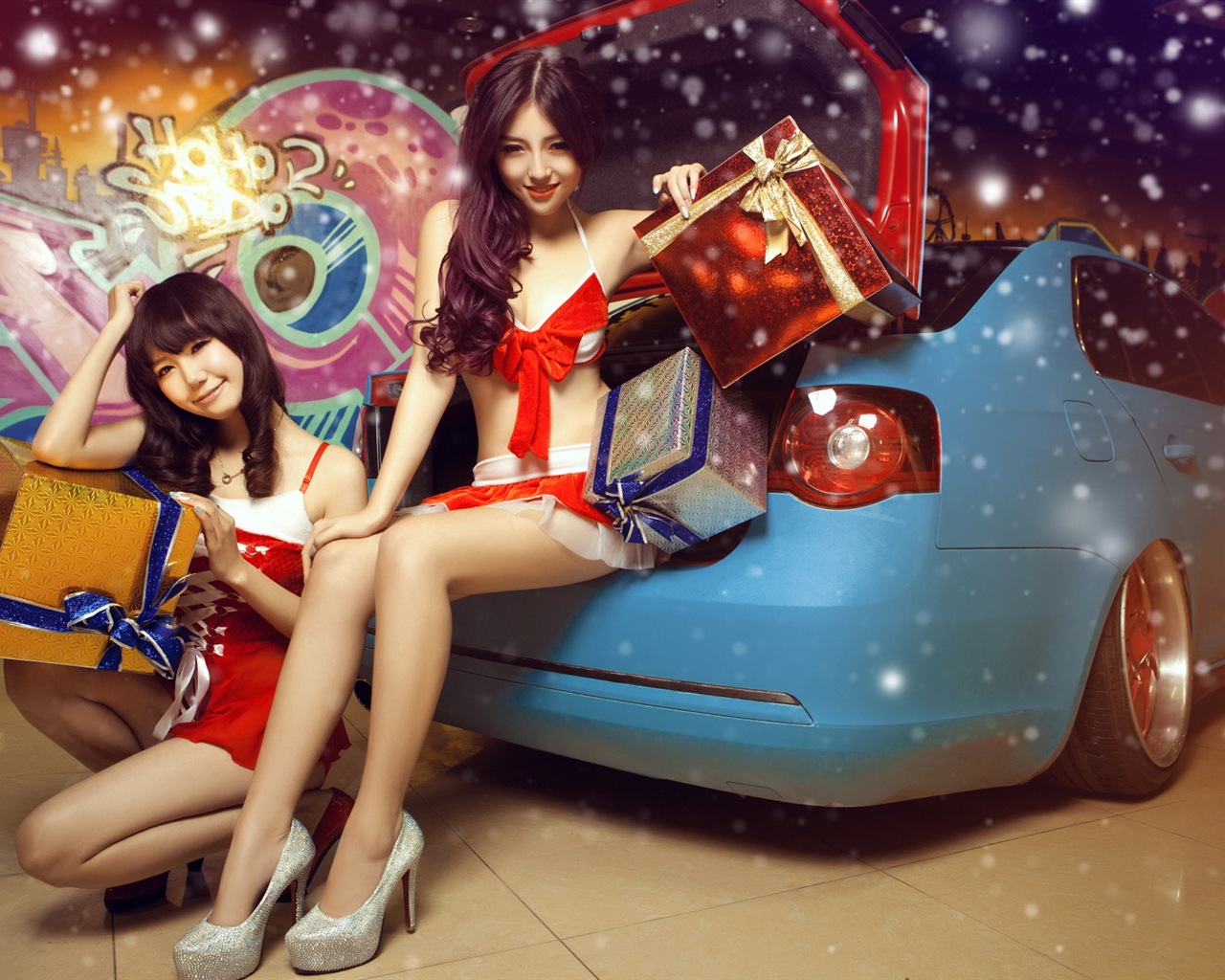 New Year festive red dress beautiful car models HD wallpapers #8 - 1280x1024