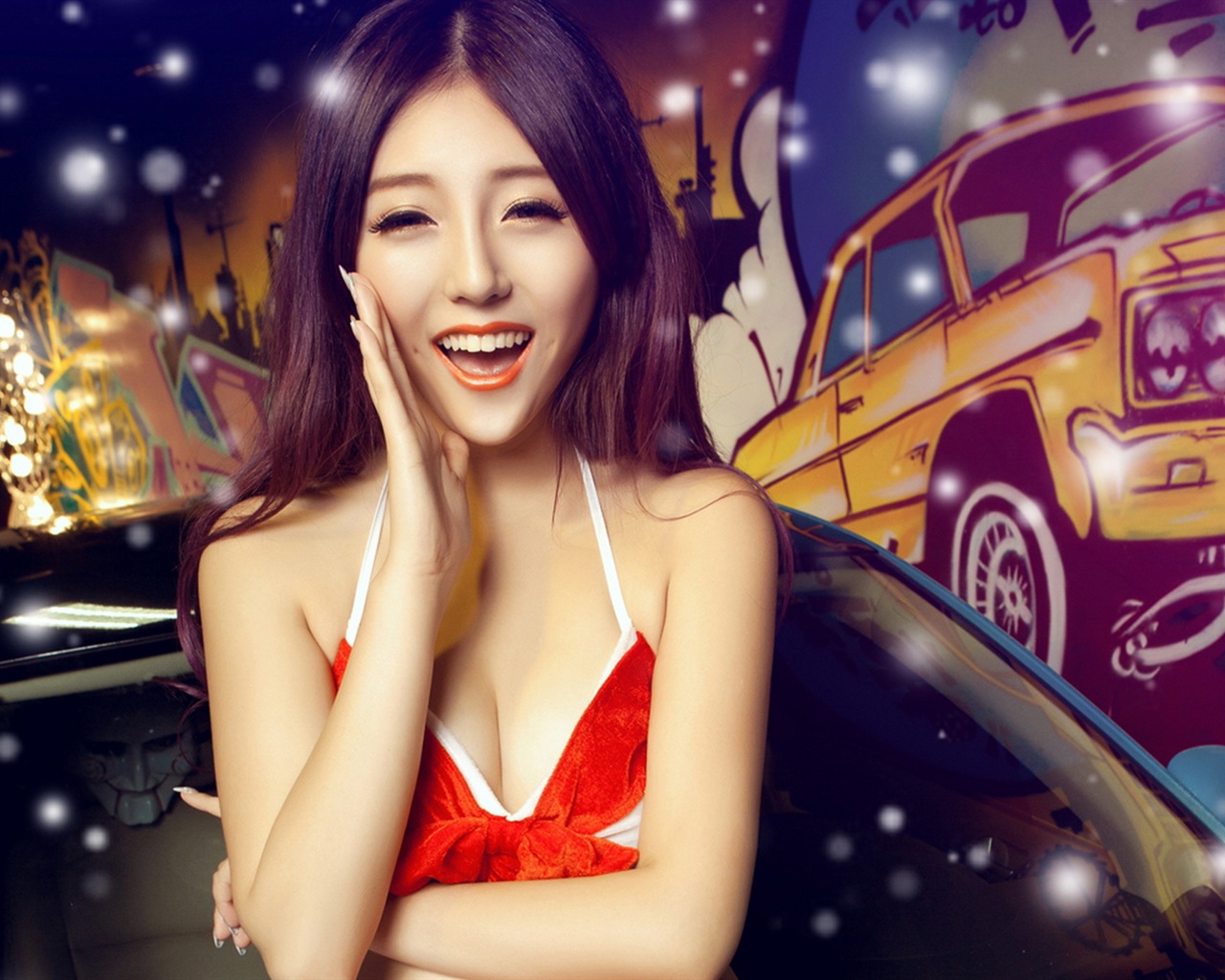 New Year festive red dress beautiful car models HD wallpapers #15 - 1280x1024