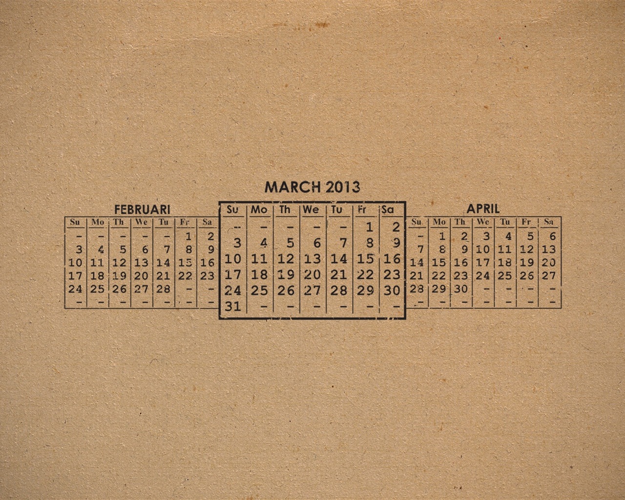 2013年3月 月曆壁紙(二) #6 - 1280x1024