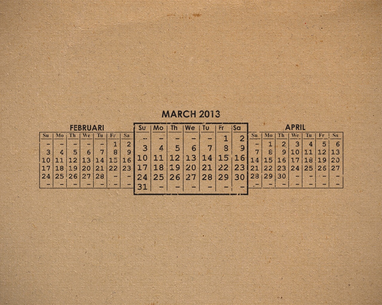 2013년 3월 달력 배경 화면 (2) #6 - 1280x1024