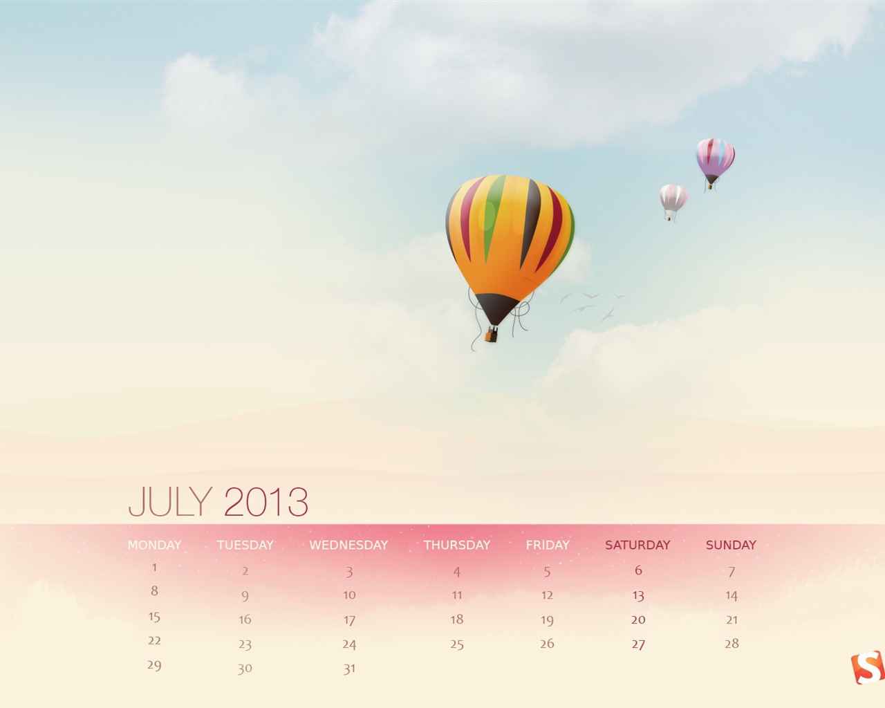 Juli 2013 Kalender Wallpaper (1) #18 - 1280x1024