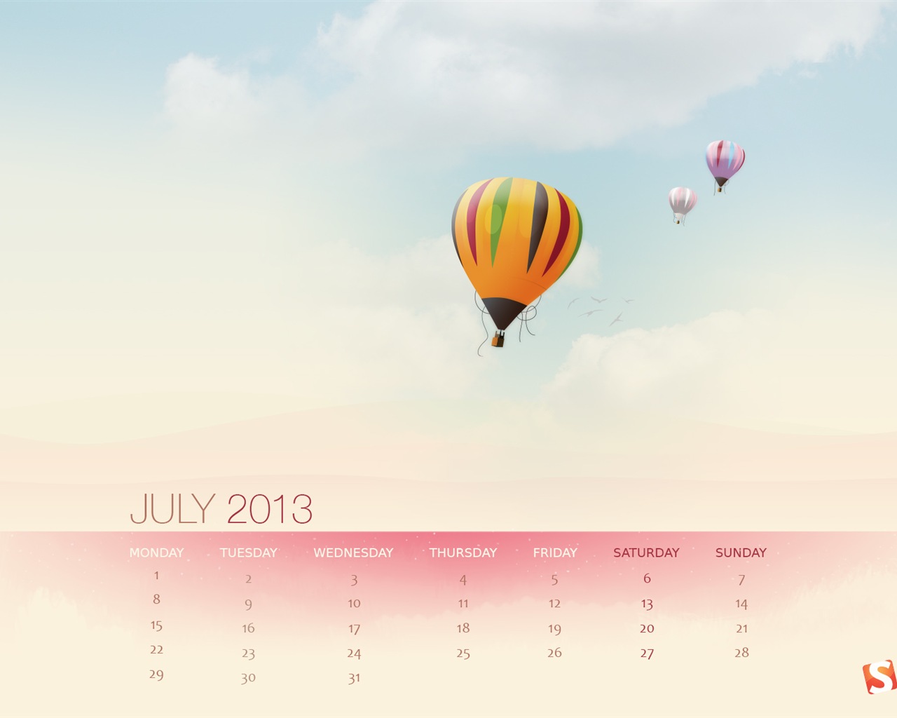 2013年7月 月曆壁紙(一) #18 - 1280x1024