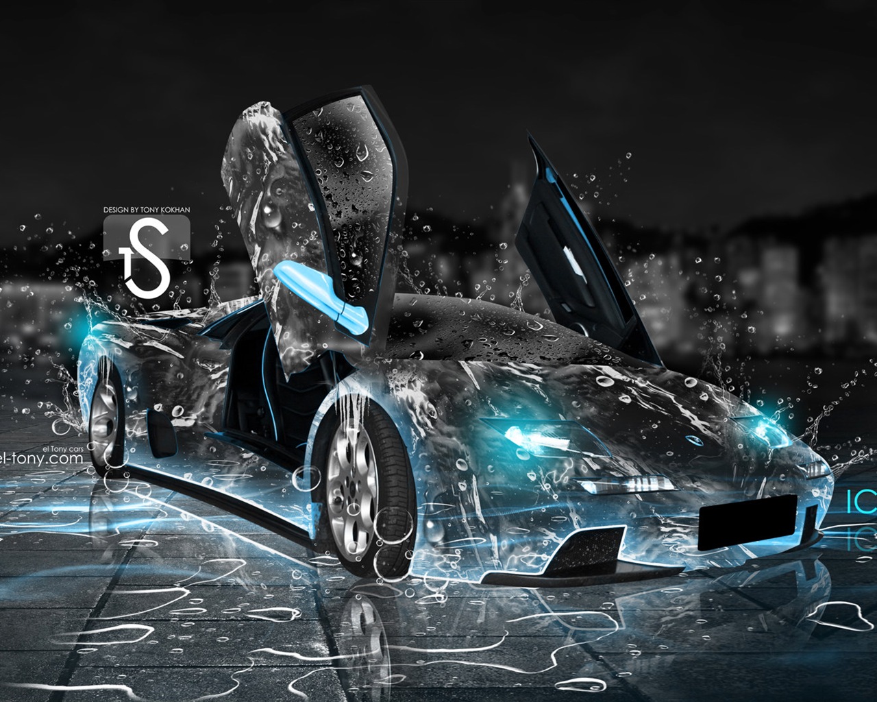 물 방울 스플래시, 아름다운 차 크리 에이 티브 디자인 배경 화면 #1 - 1280x1024