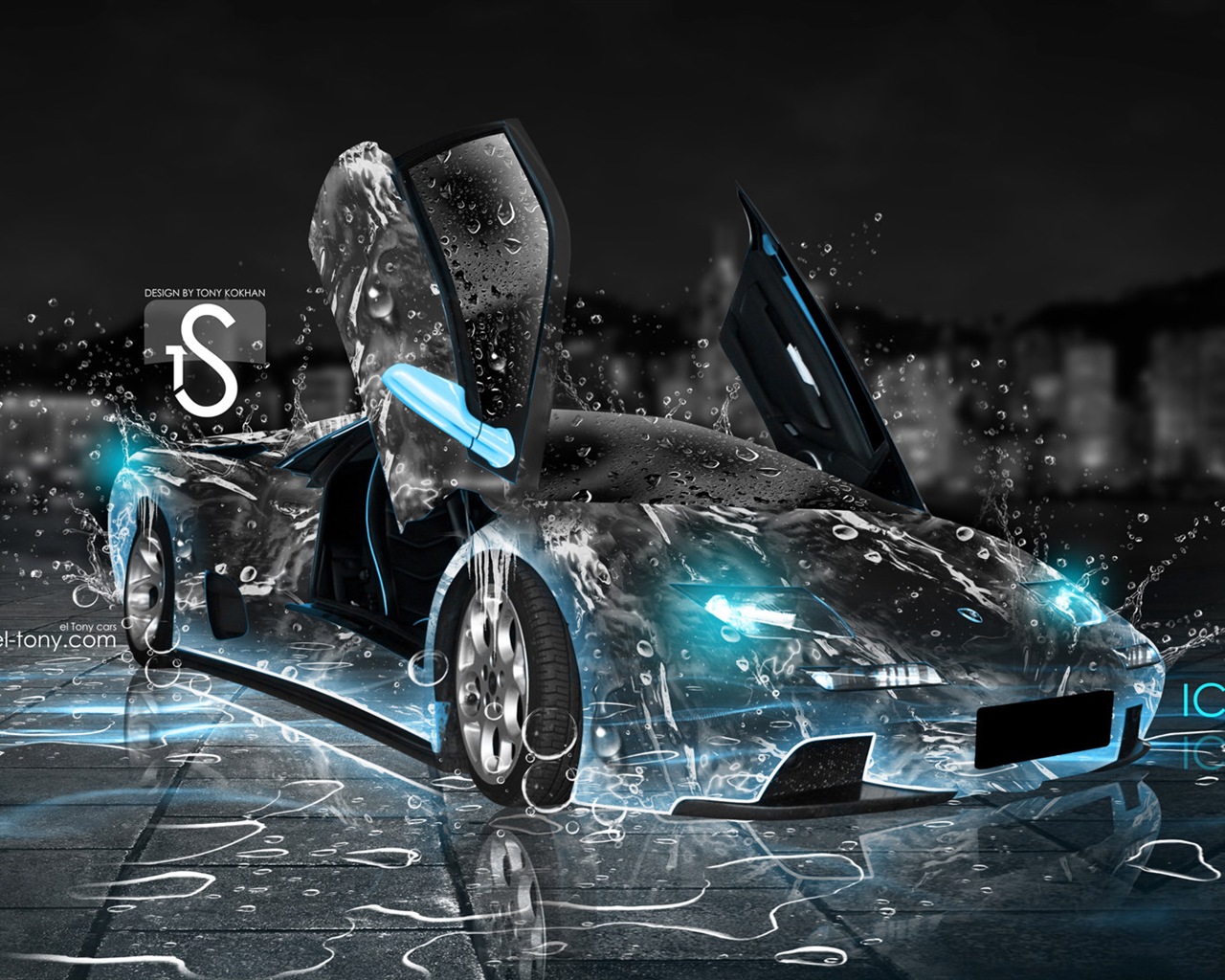 Kapky vody stříkající, krásné auto kreativní design tapety #1 - 1280x1024