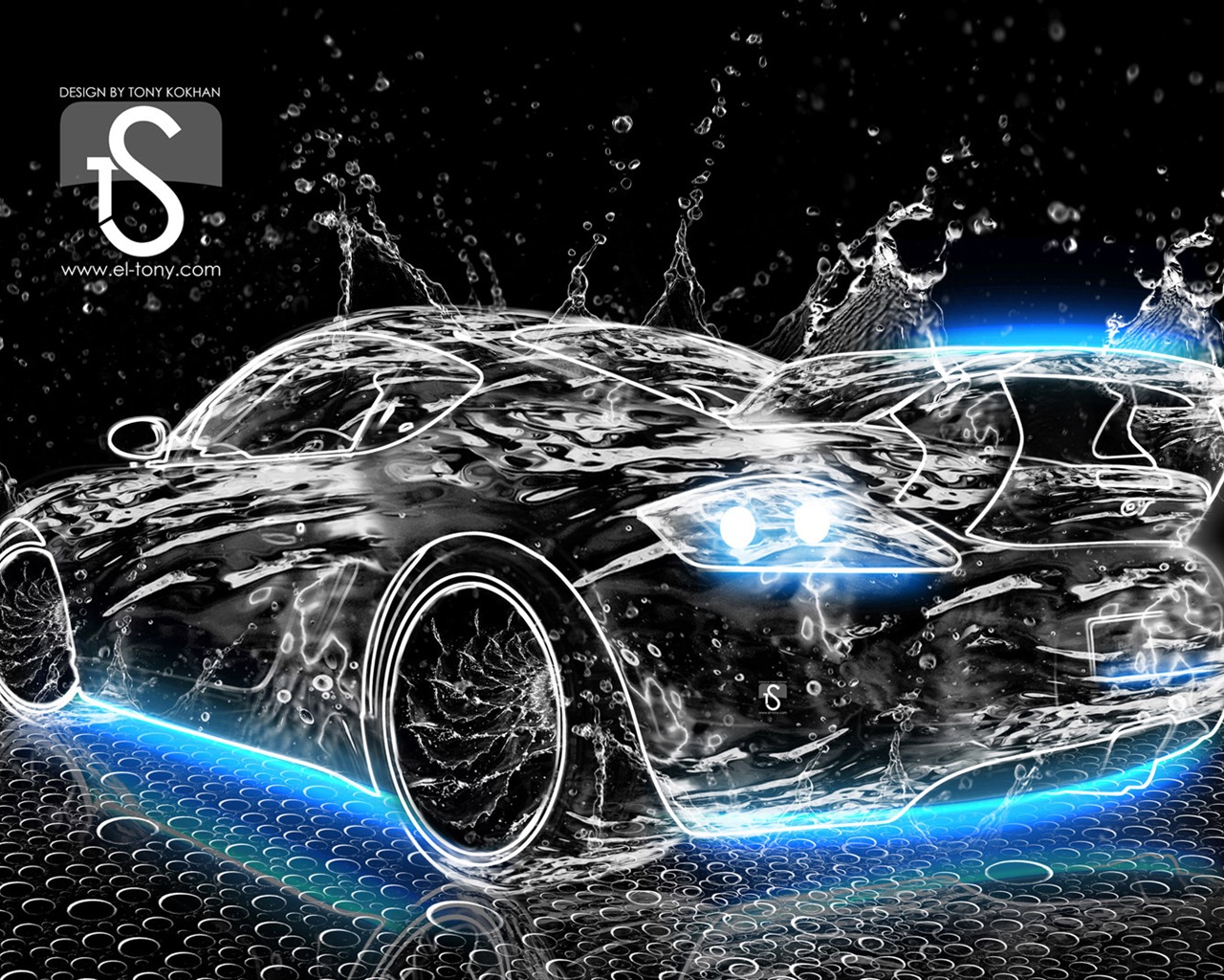 Water drops splash, beautiful car creative design wallpaper #3 - 1280x1024