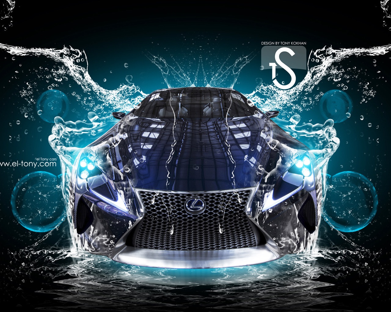 Water drops splash, beautiful car creative design wallpaper #14 - 1280x1024