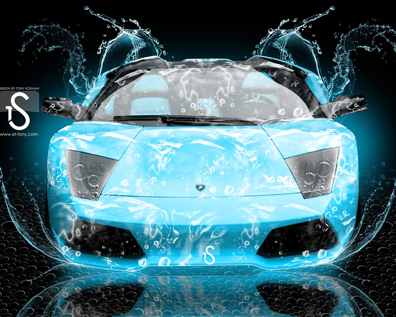 Water drops splash, beautiful car creative design wallpaper #16 - 1280x1024