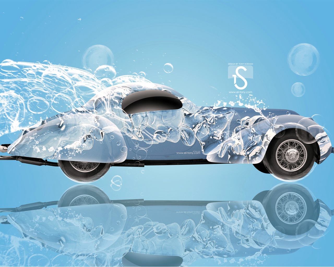 Water drops splash, beautiful car creative design wallpaper #24 - 1280x1024