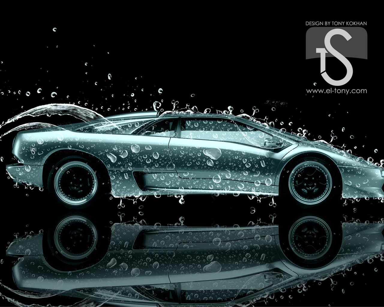 Water drops splash, beautiful car creative design wallpaper #27 - 1280x1024