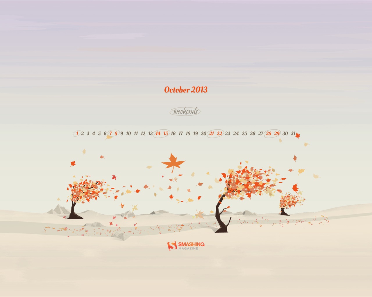 2013年10月カレンダー壁紙（2） #10 - 1280x1024
