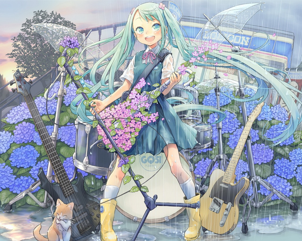 Hudební kytara Anime girl HD tapety na plochu #4 - 1280x1024