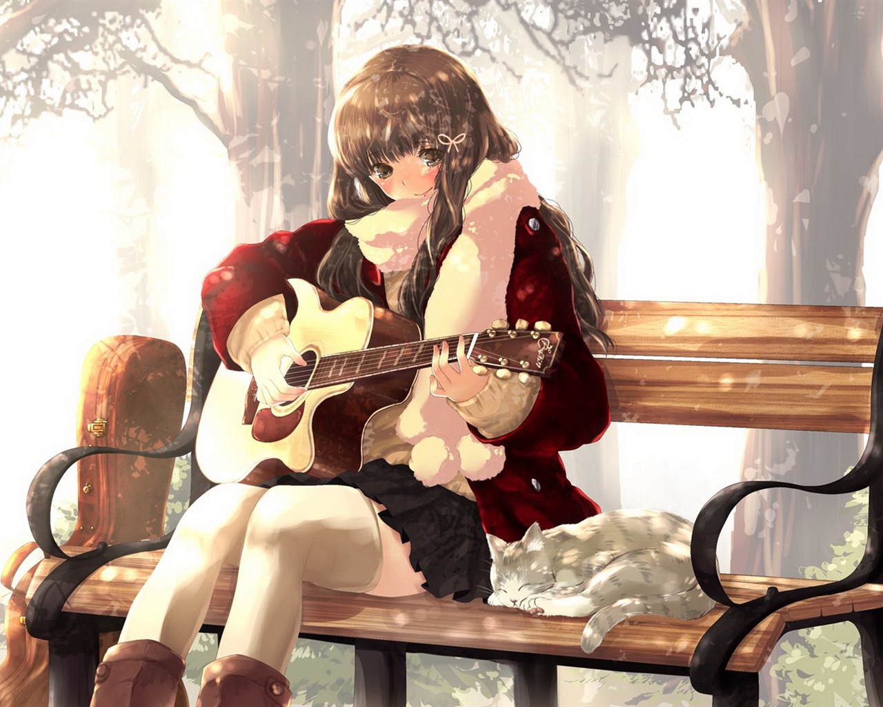 Hudební kytara Anime girl HD tapety na plochu #5 - 1280x1024