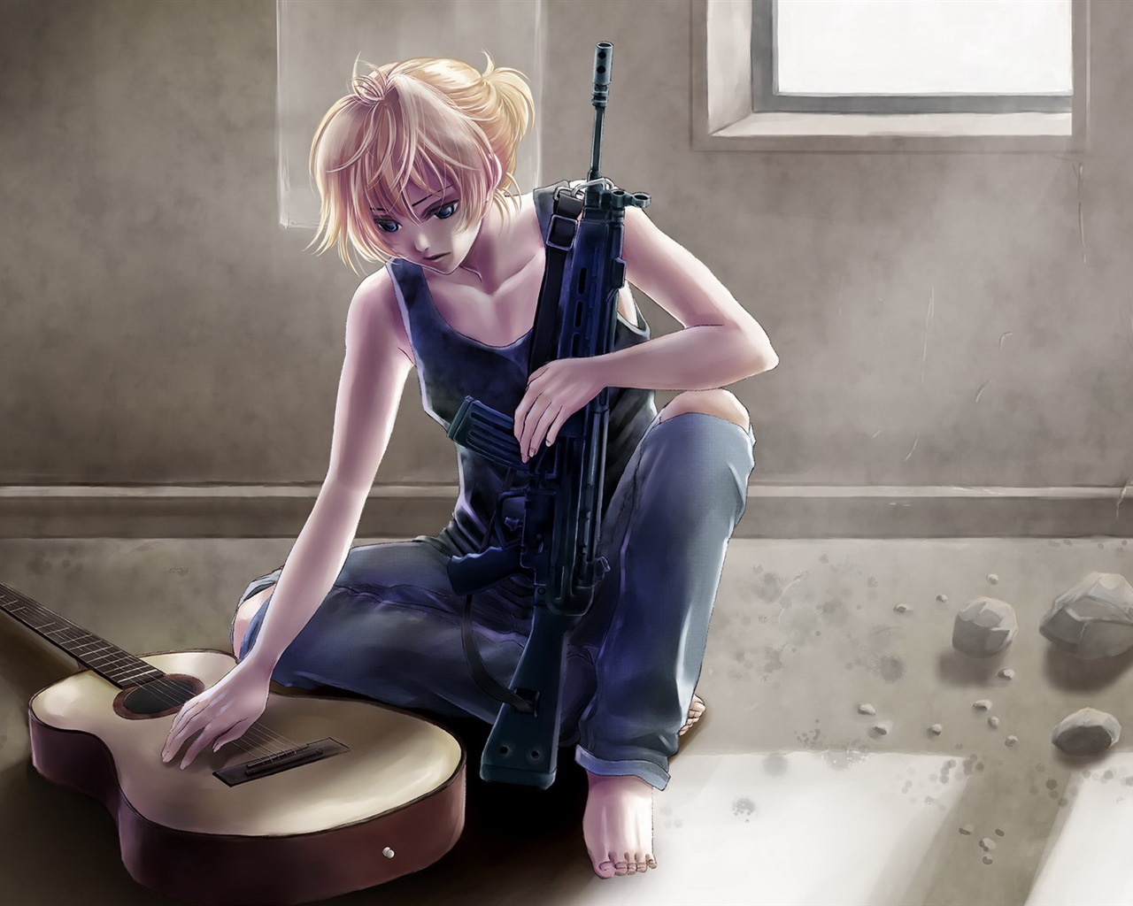 Hudební kytara Anime girl HD tapety na plochu #8 - 1280x1024
