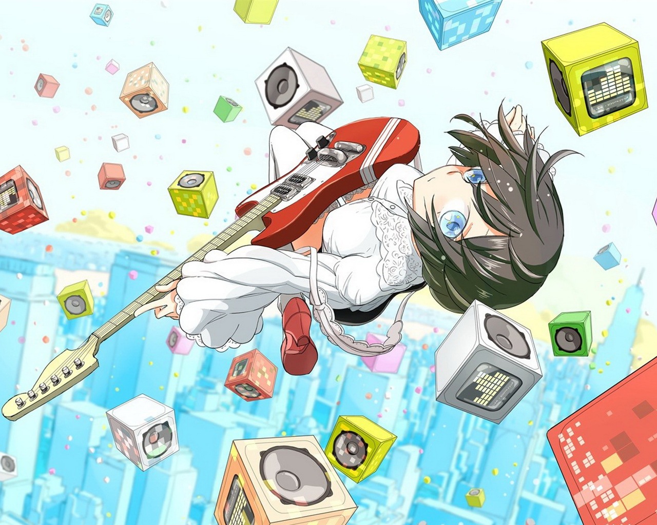 Hudební kytara Anime girl HD tapety na plochu #13 - 1280x1024