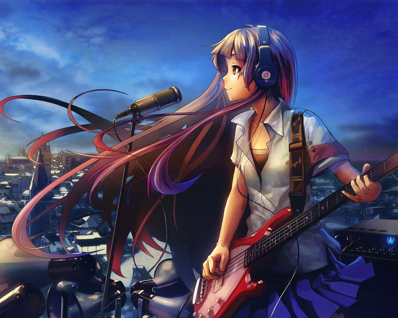 Hudební kytara Anime girl HD tapety na plochu #20 - 1280x1024