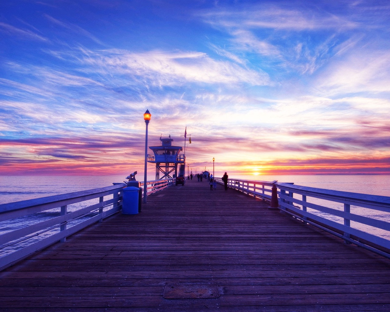 Costa del muelle al atardecer paisaje HD wallpaper #1 - 1280x1024