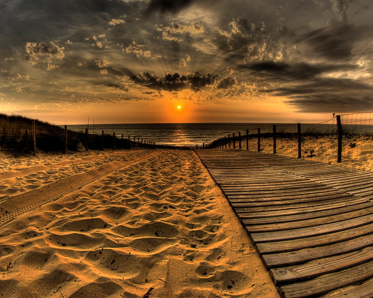 Costa del muelle al atardecer paisaje HD wallpaper #5 - 1280x1024