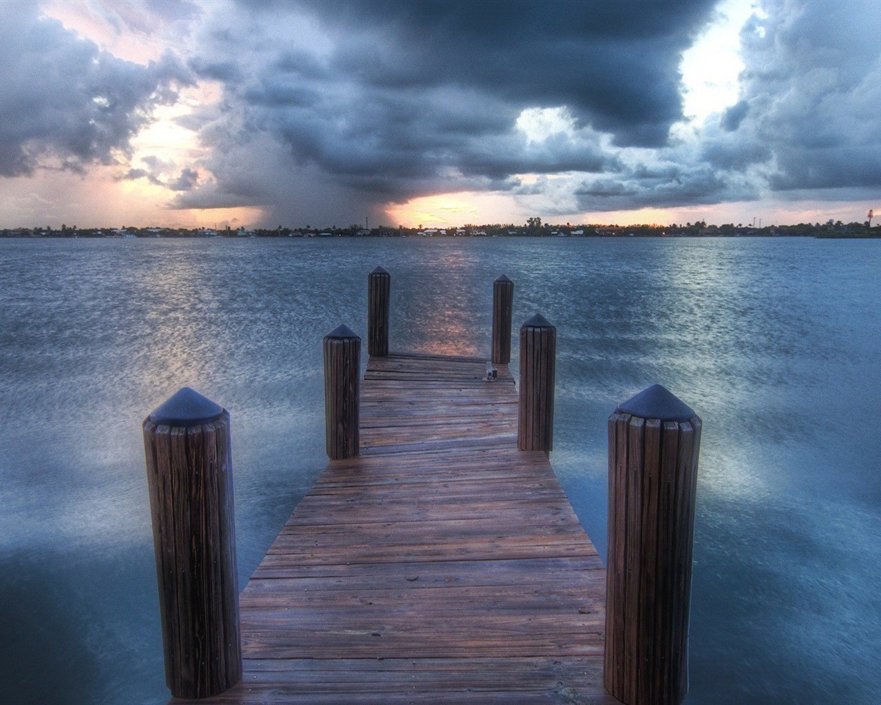 Coast Pier in der Dämmerung Landschaft HD Wallpaper #7 - 1280x1024