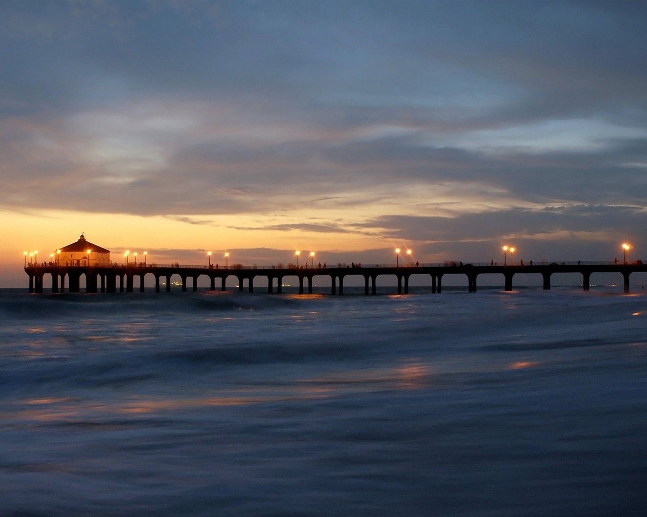 Costa del muelle al atardecer paisaje HD wallpaper #12 - 1280x1024