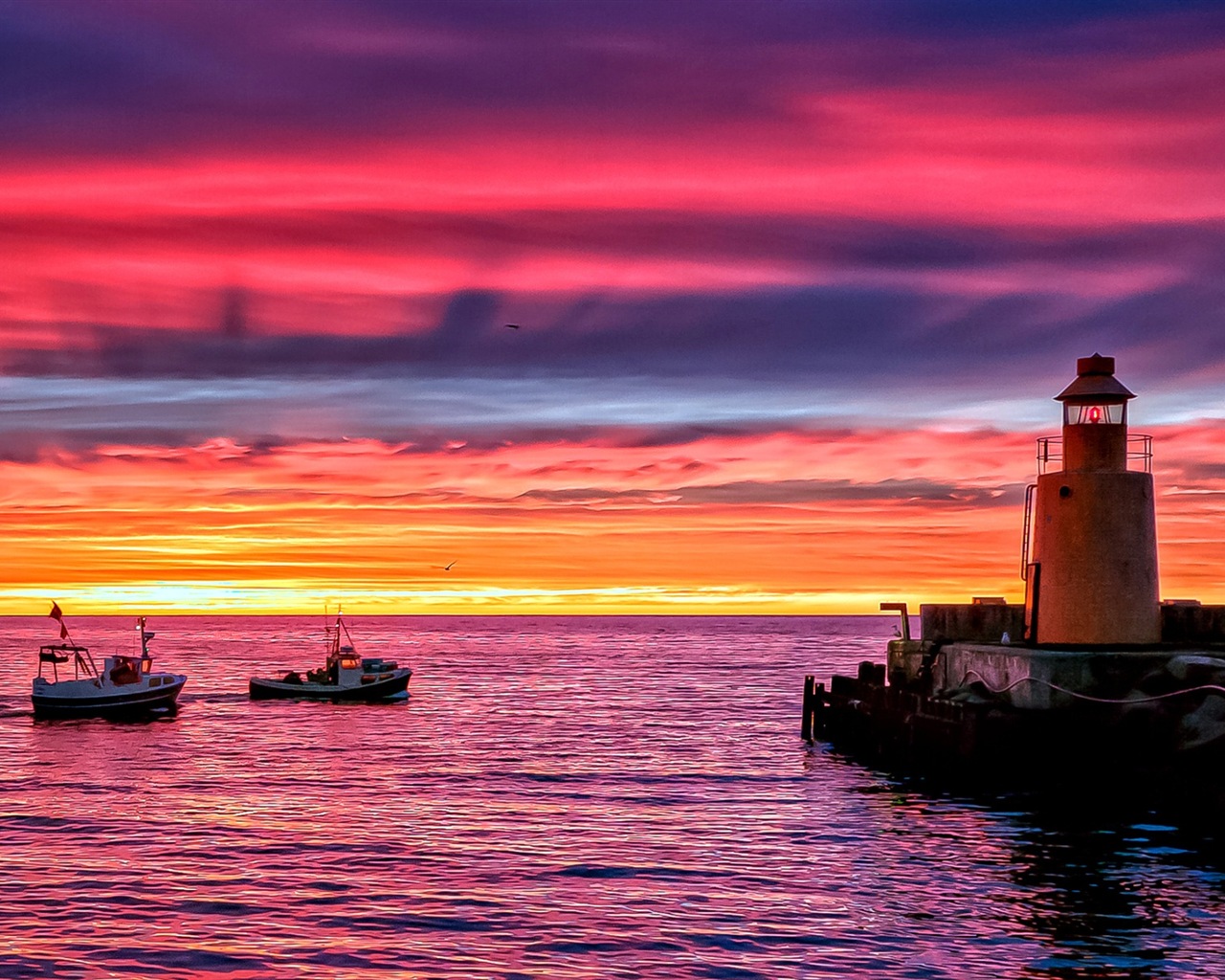 Costa del muelle al atardecer paisaje HD wallpaper #13 - 1280x1024