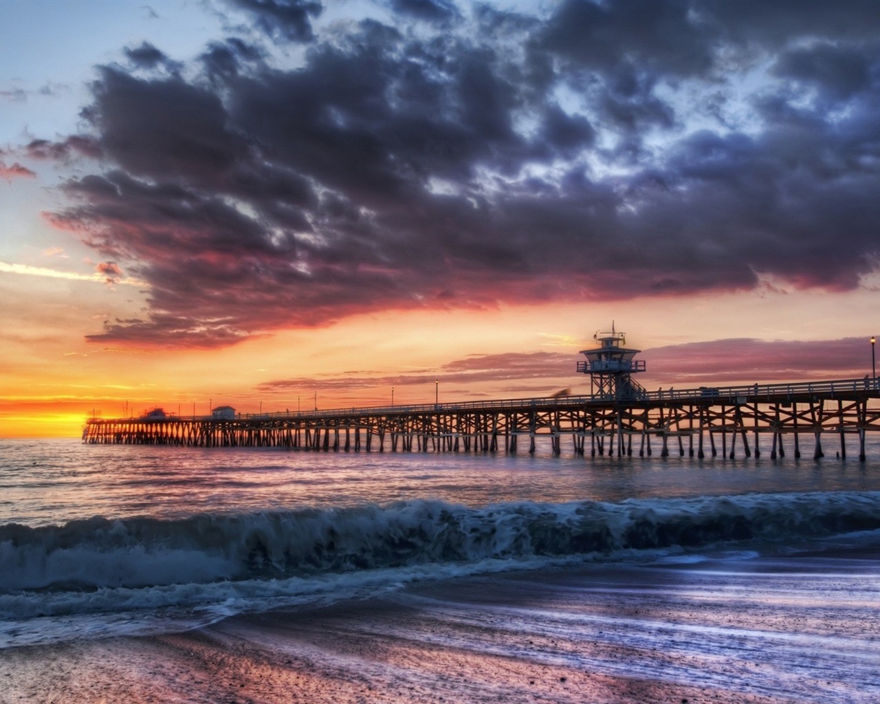 Coast Pier in der Dämmerung Landschaft HD Wallpaper #16 - 1280x1024