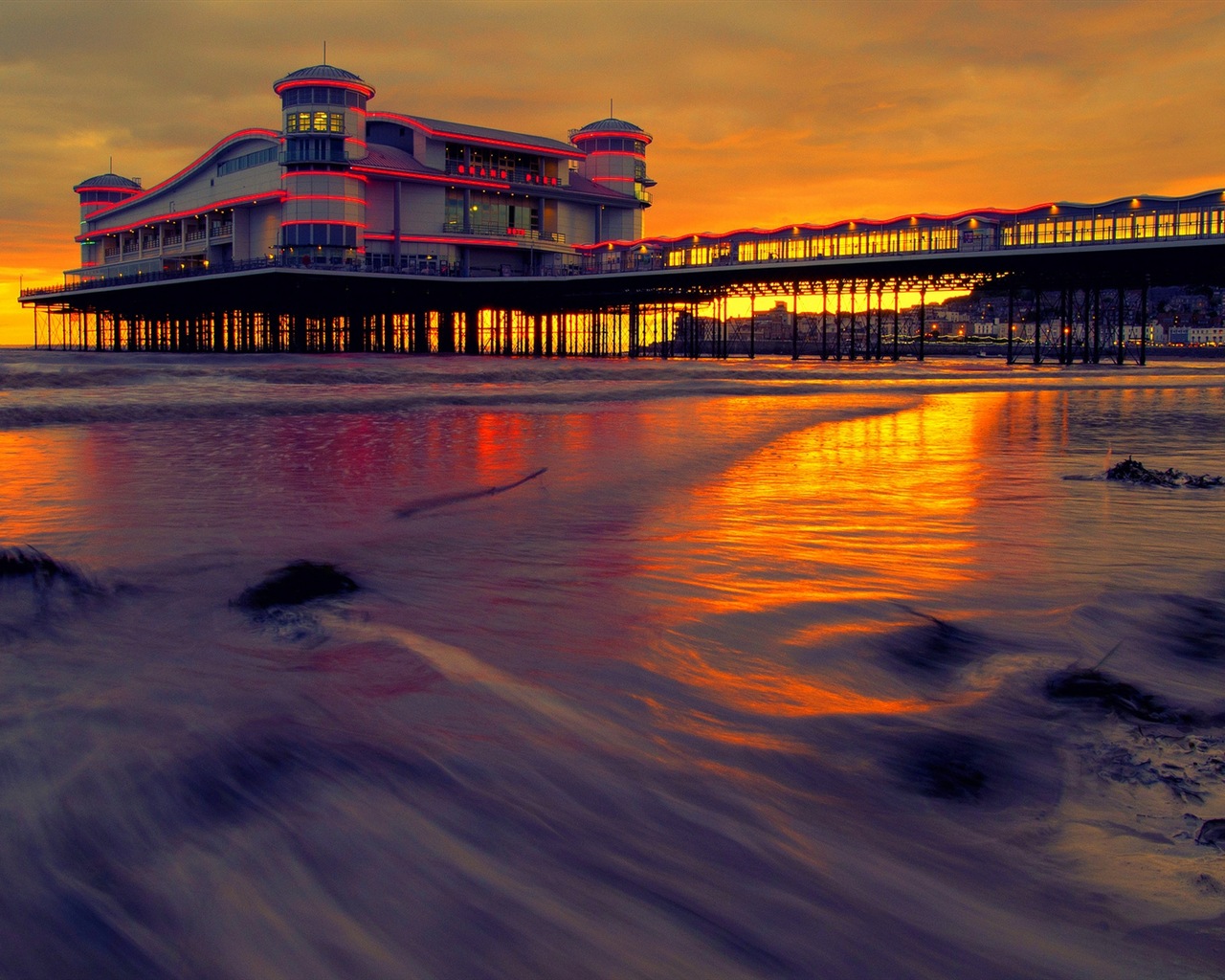 Costa del muelle al atardecer paisaje HD wallpaper #18 - 1280x1024