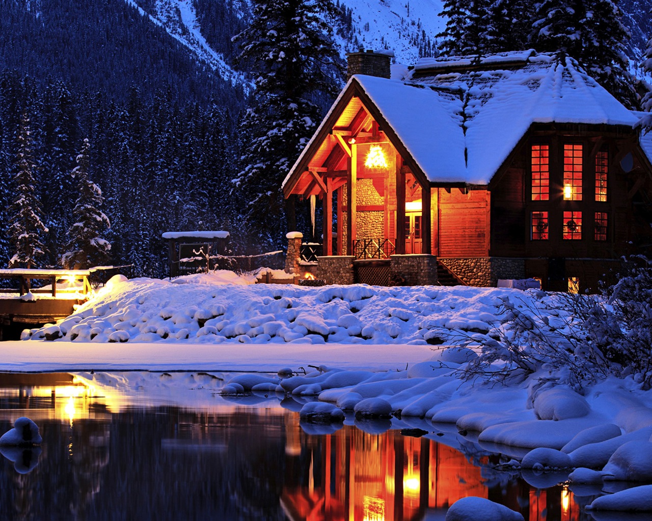 Windows 8 Theme HD Wallpapers: Nieve del invierno noche #1 - 1280x1024