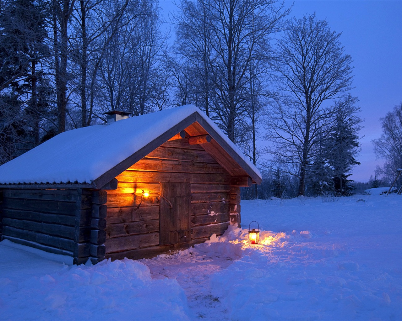 Windows 8 主題高清壁紙：冬季雪的夜景 #5 - 1280x1024