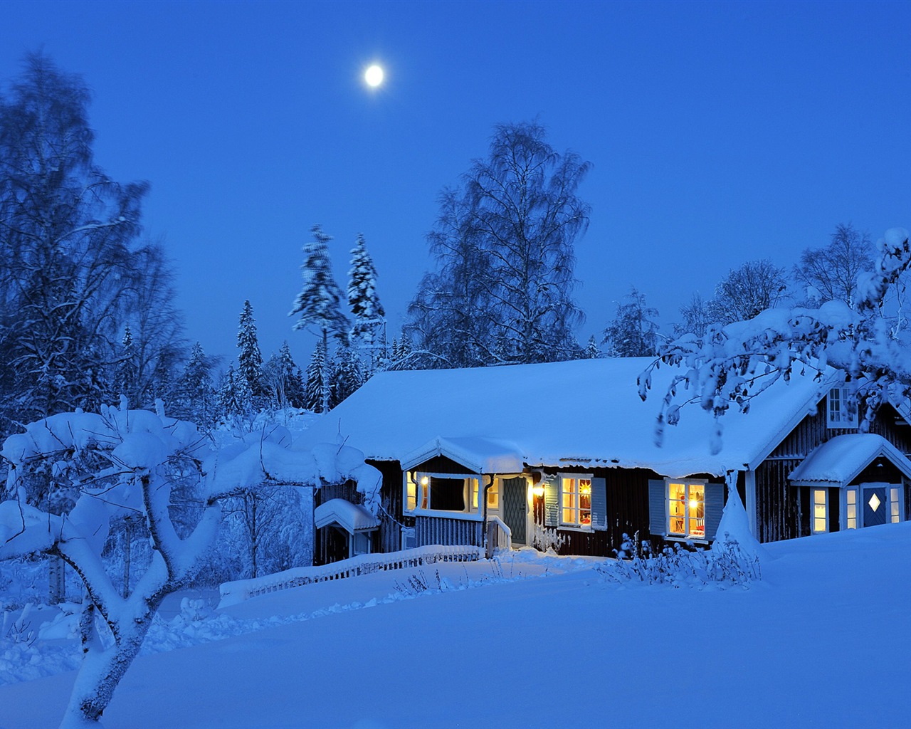 Windows 8 主題高清壁紙：冬季雪的夜景 #13 - 1280x1024