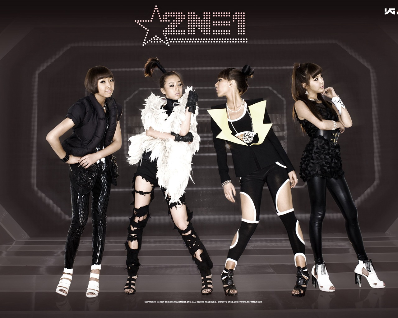 Korean music girls skupina 2NE1 HD tapety na plochu #11 - 1280x1024