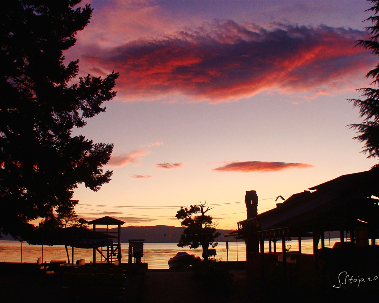 日落之后，奥赫里德湖，Windows 8 主题高清壁纸11 - 1280x1024