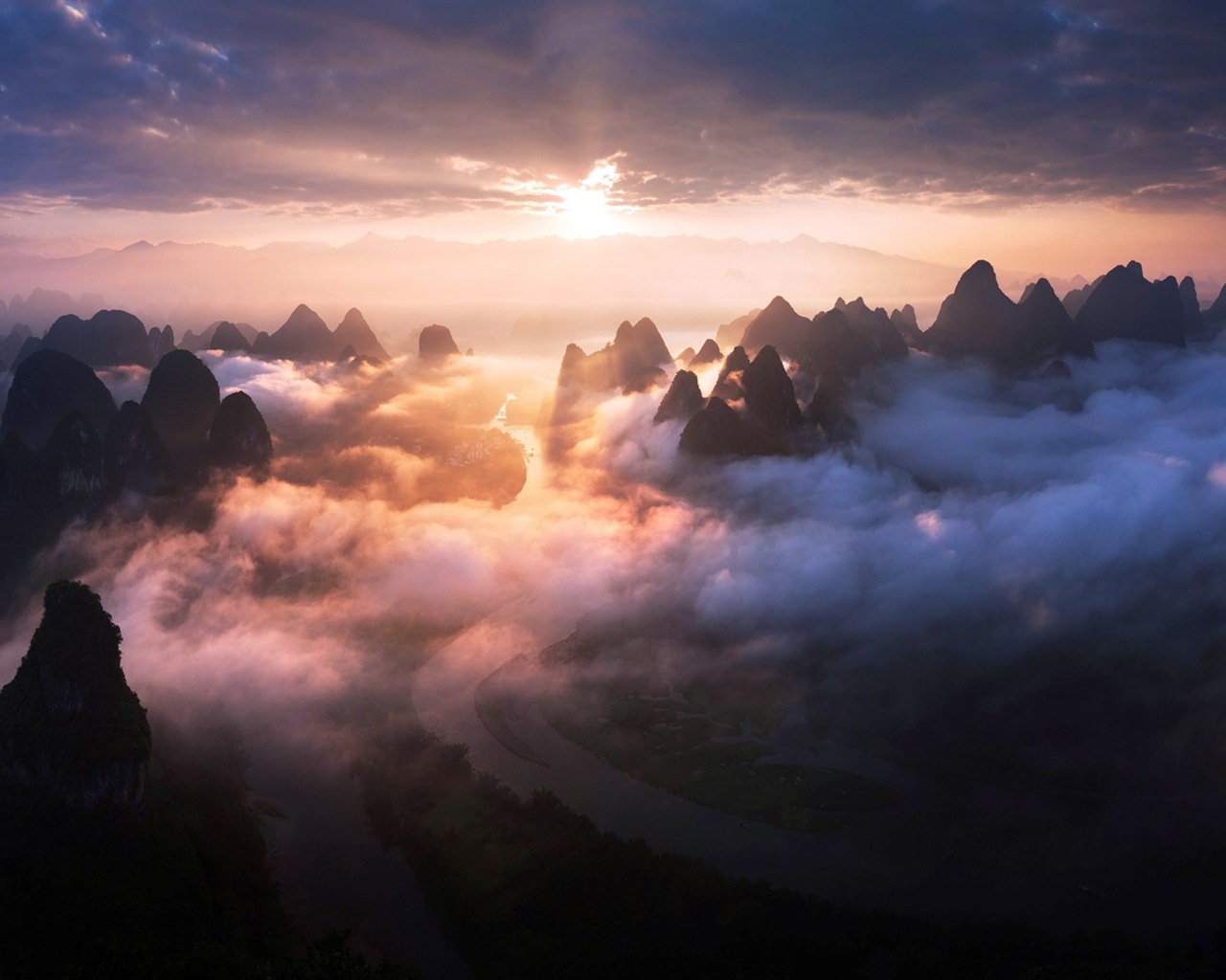 朦朧的清晨風景，Windows 8 主題壁紙 #13 - 1280x1024