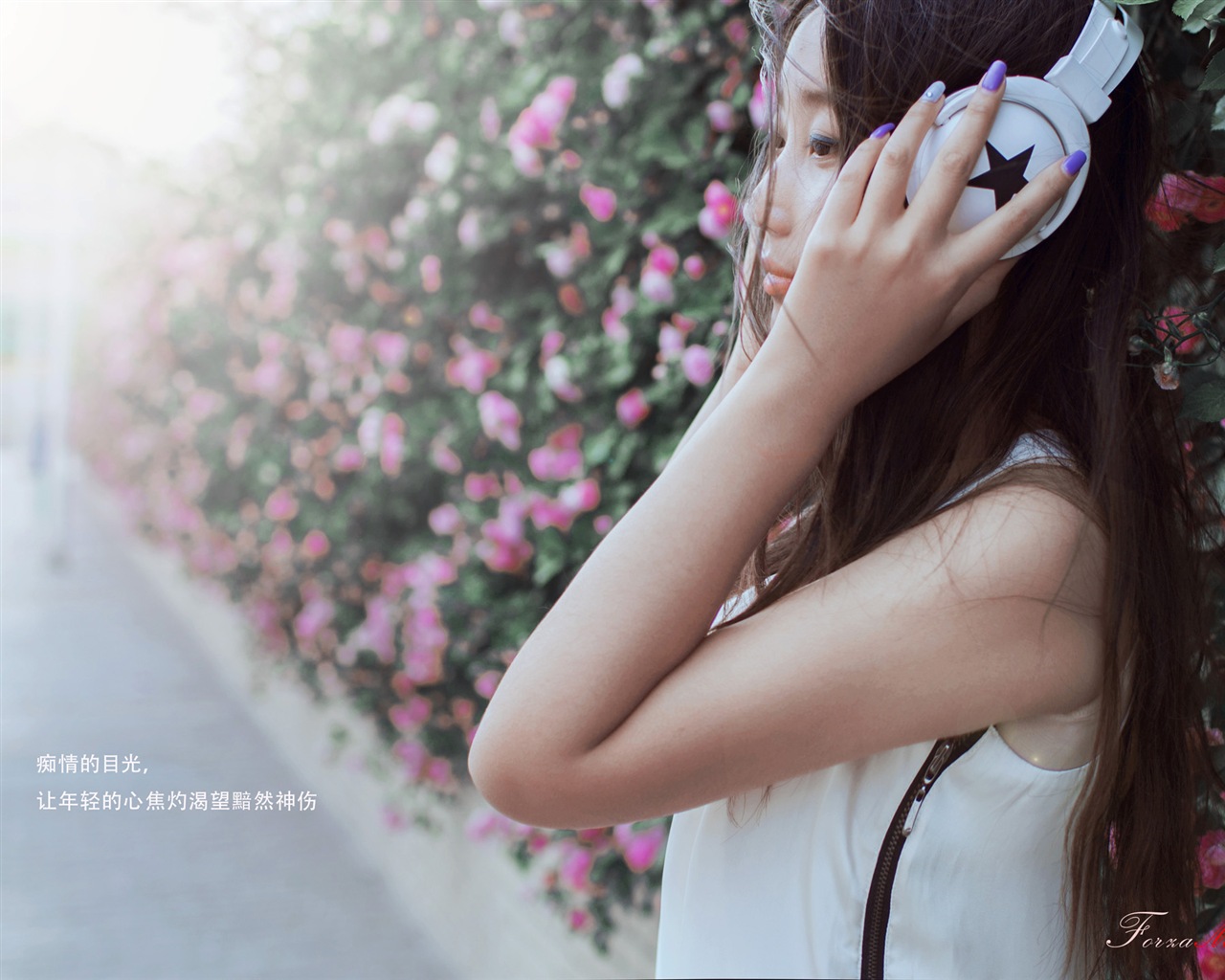 장미 꽃의 HD 배경 화면과 함께 아름 다운 소녀 #2 - 1280x1024