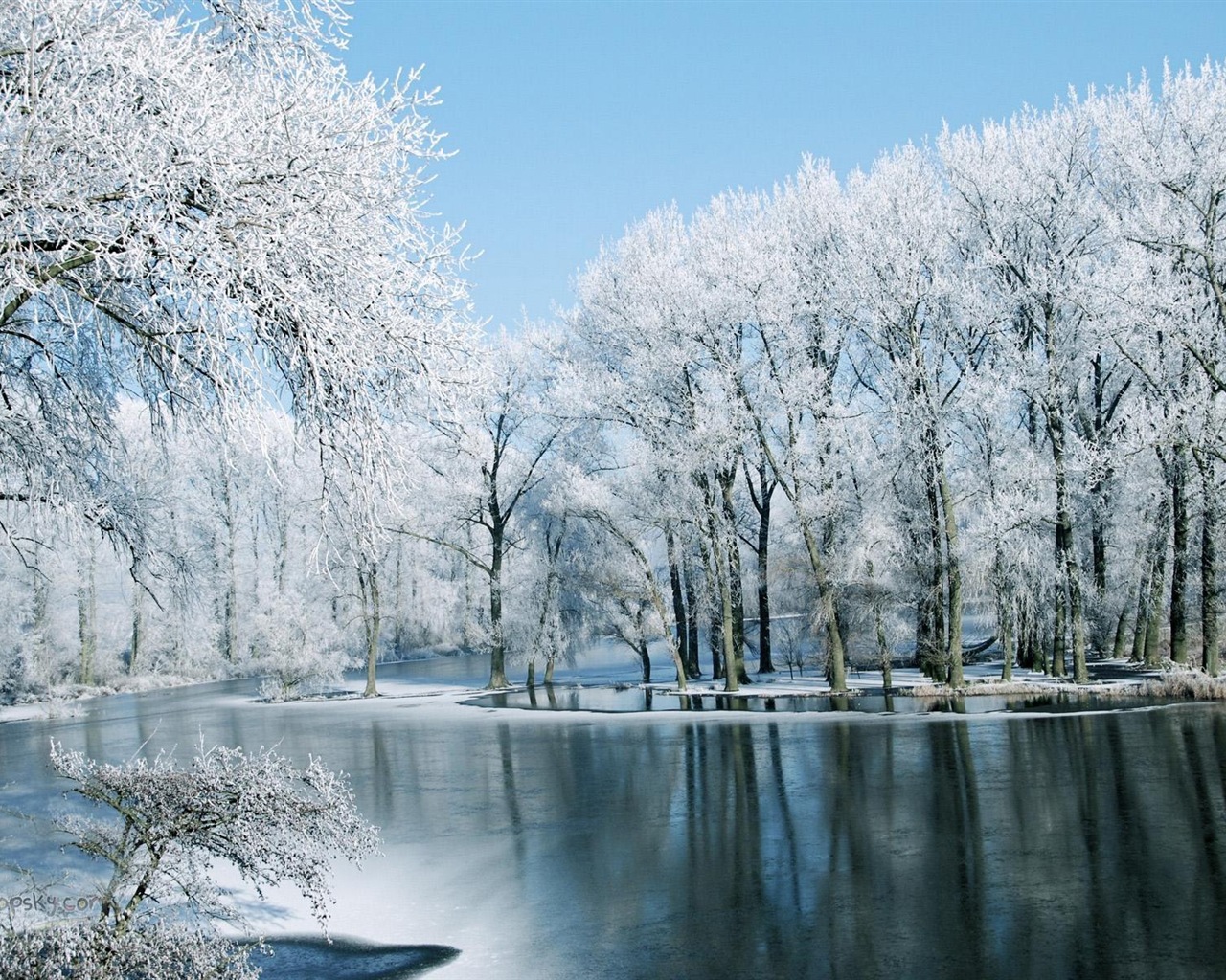 Hiver, neige, montagnes, lacs, arbres, routes fonds d'écran HD #1 - 1280x1024