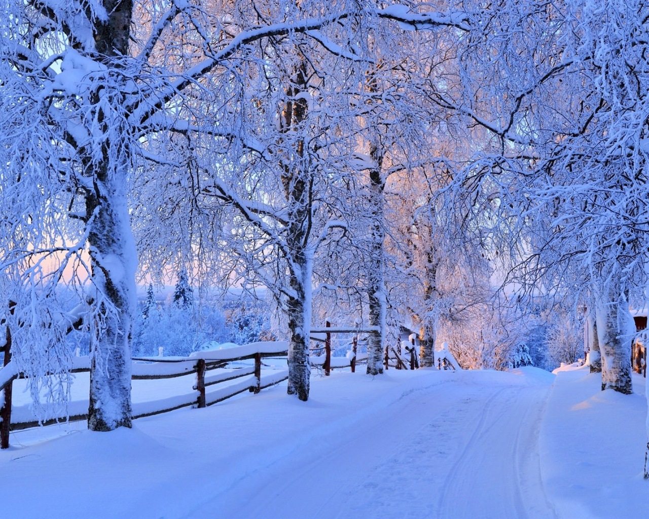 冬天的雪景，山，湖，树木，道路 高清壁纸4 - 1280x1024