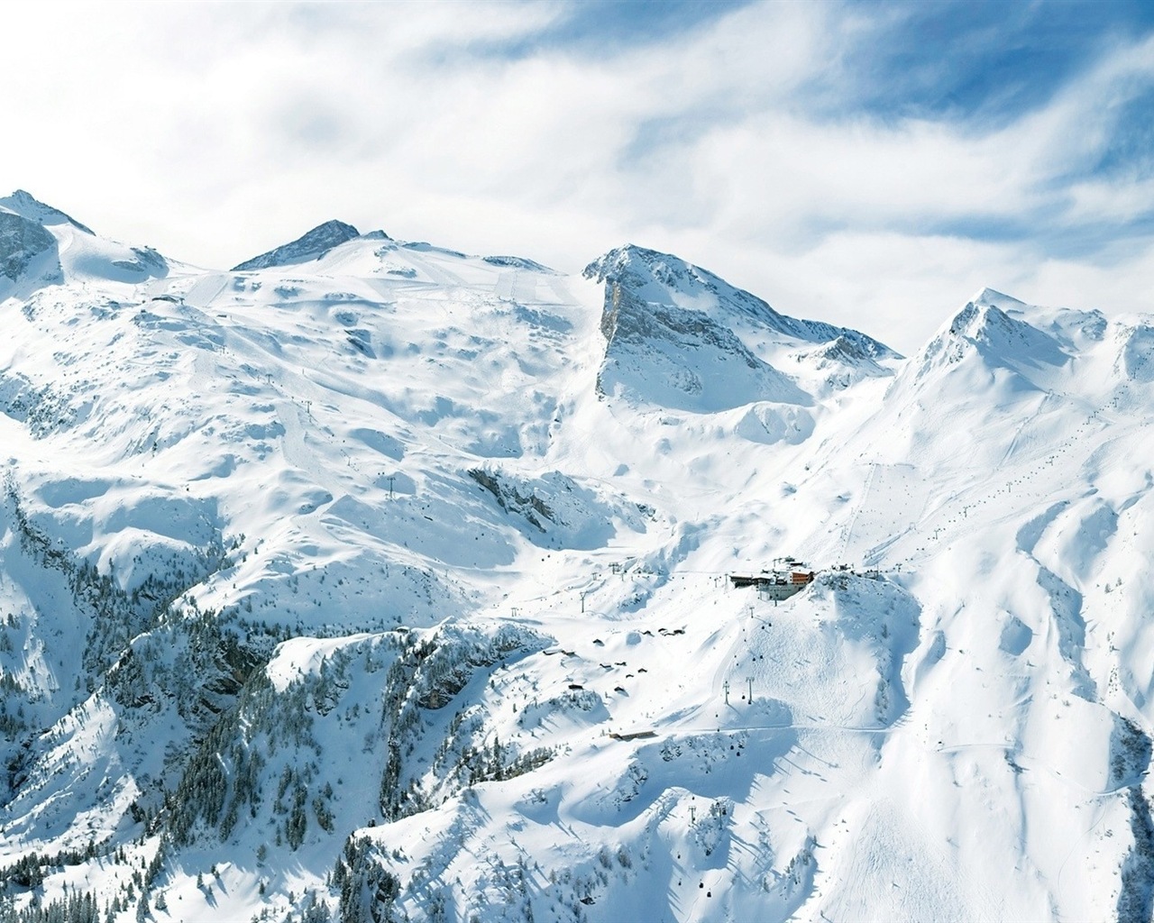 Hiver, neige, montagnes, lacs, arbres, routes fonds d'écran HD #13 - 1280x1024