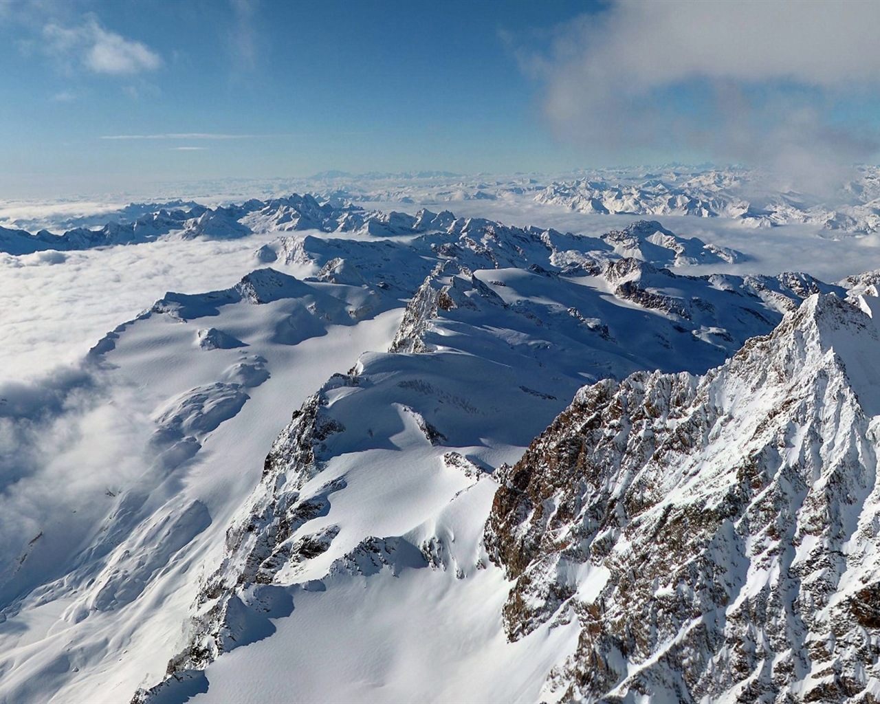 Hiver, neige, montagnes, lacs, arbres, routes fonds d'écran HD #14 - 1280x1024