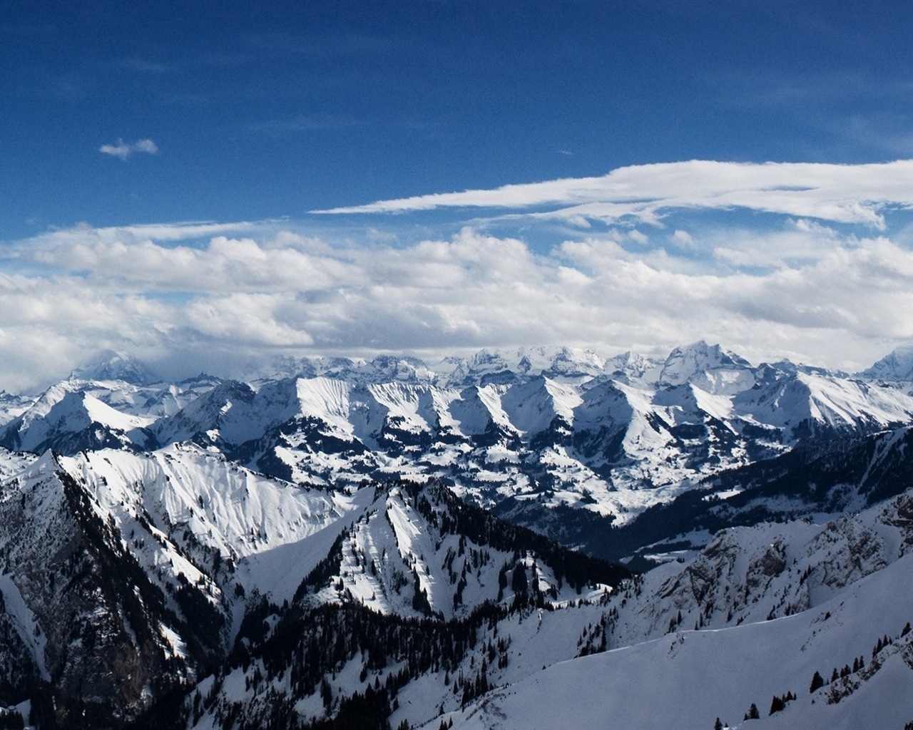Hiver, neige, montagnes, lacs, arbres, routes fonds d'écran HD #18 - 1280x1024