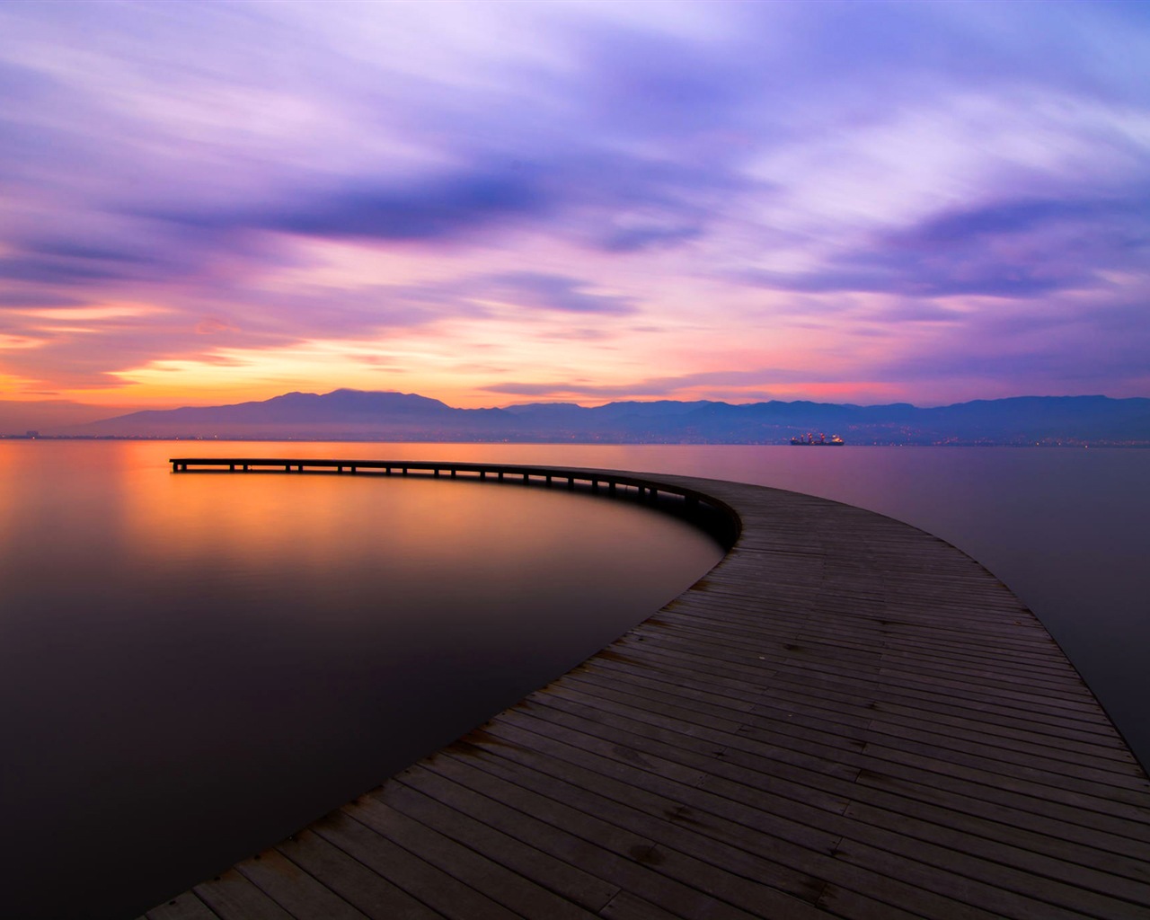 Lake a Boardwalk výhled soumraku HD tapety na plochu #9 - 1280x1024