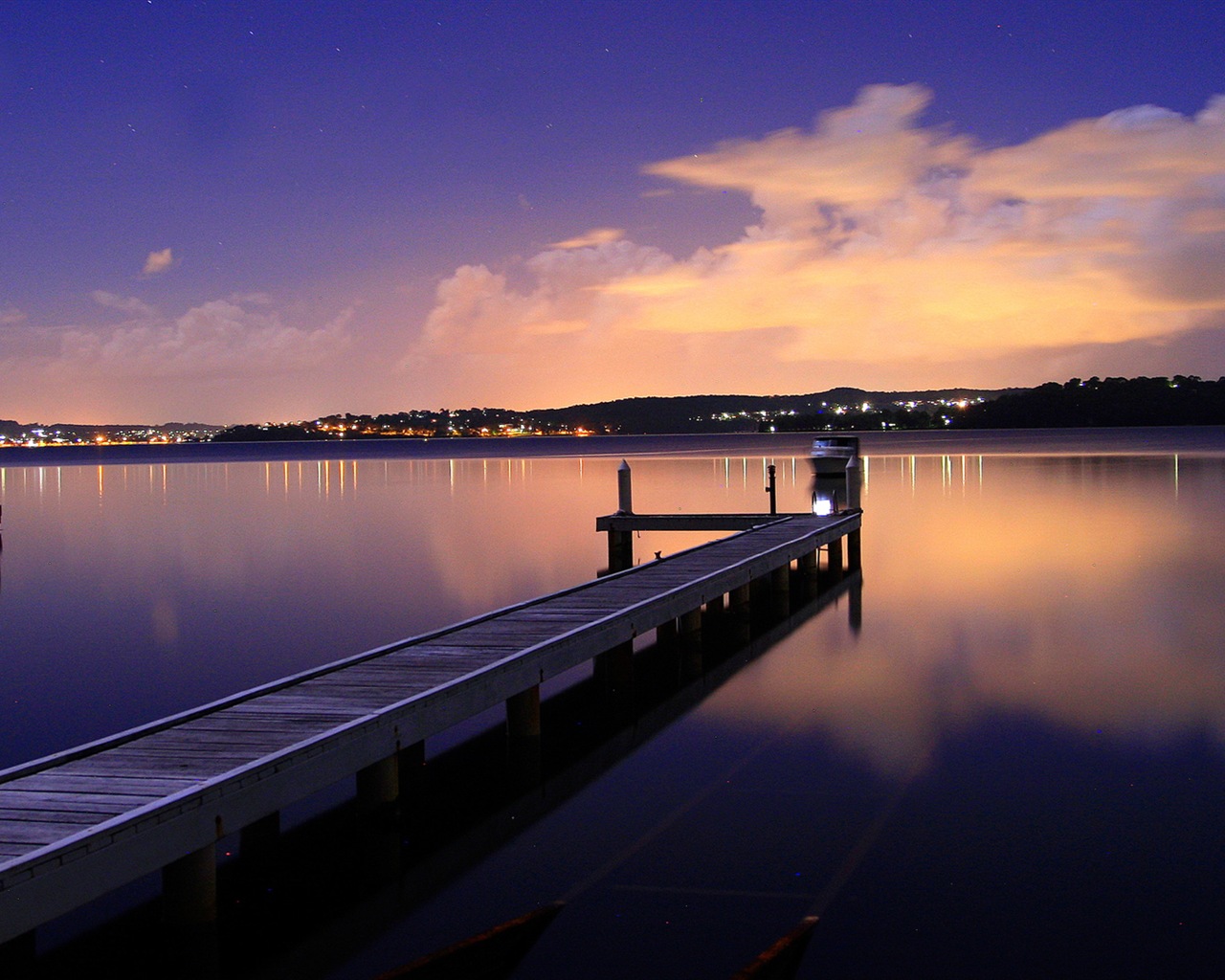 湖と遊歩道の夕暮れの景色のHD壁紙 #10 - 1280x1024