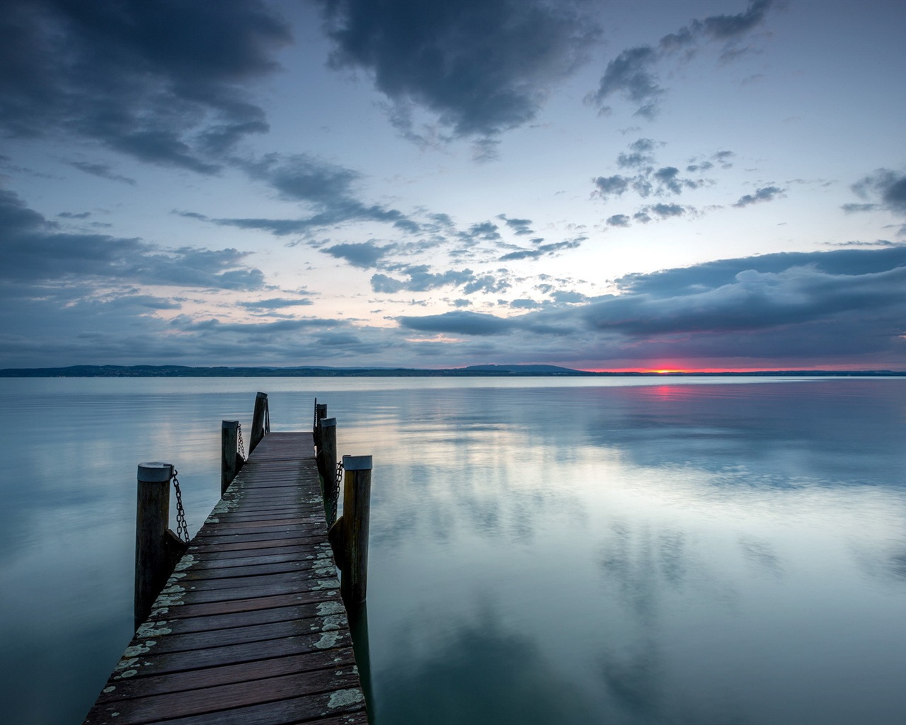 Lake a Boardwalk výhled soumraku HD tapety na plochu #13 - 1280x1024