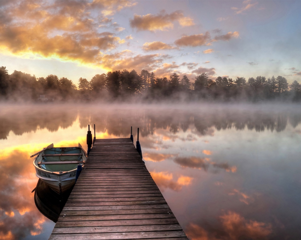 Lake a Boardwalk výhled soumraku HD tapety na plochu #15 - 1280x1024