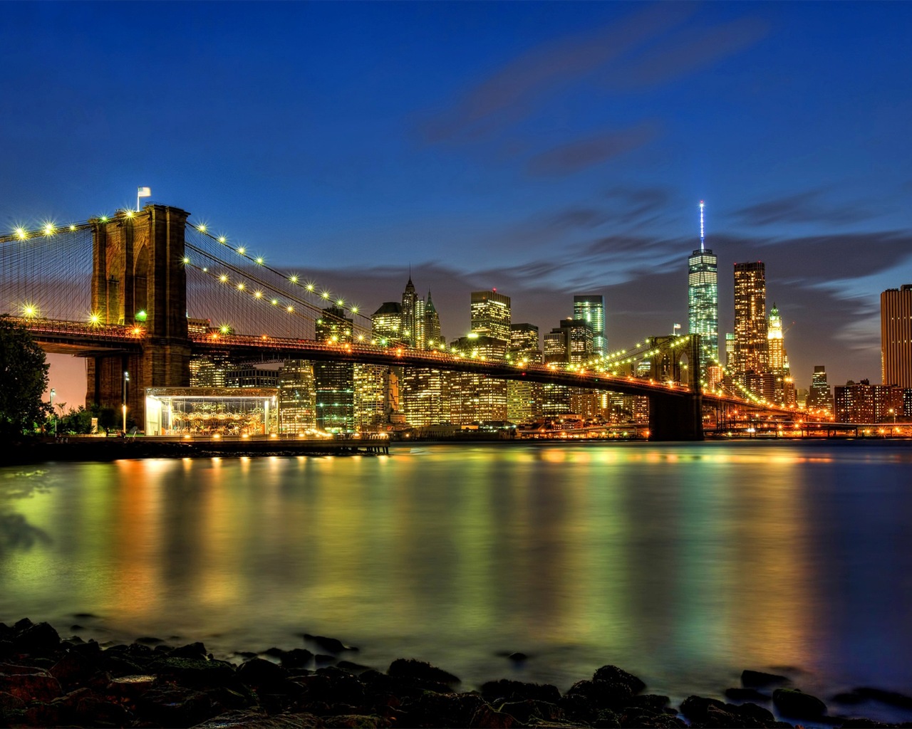 Empire State Building in New York, city night HD wallpapers #7 - 1280x1024