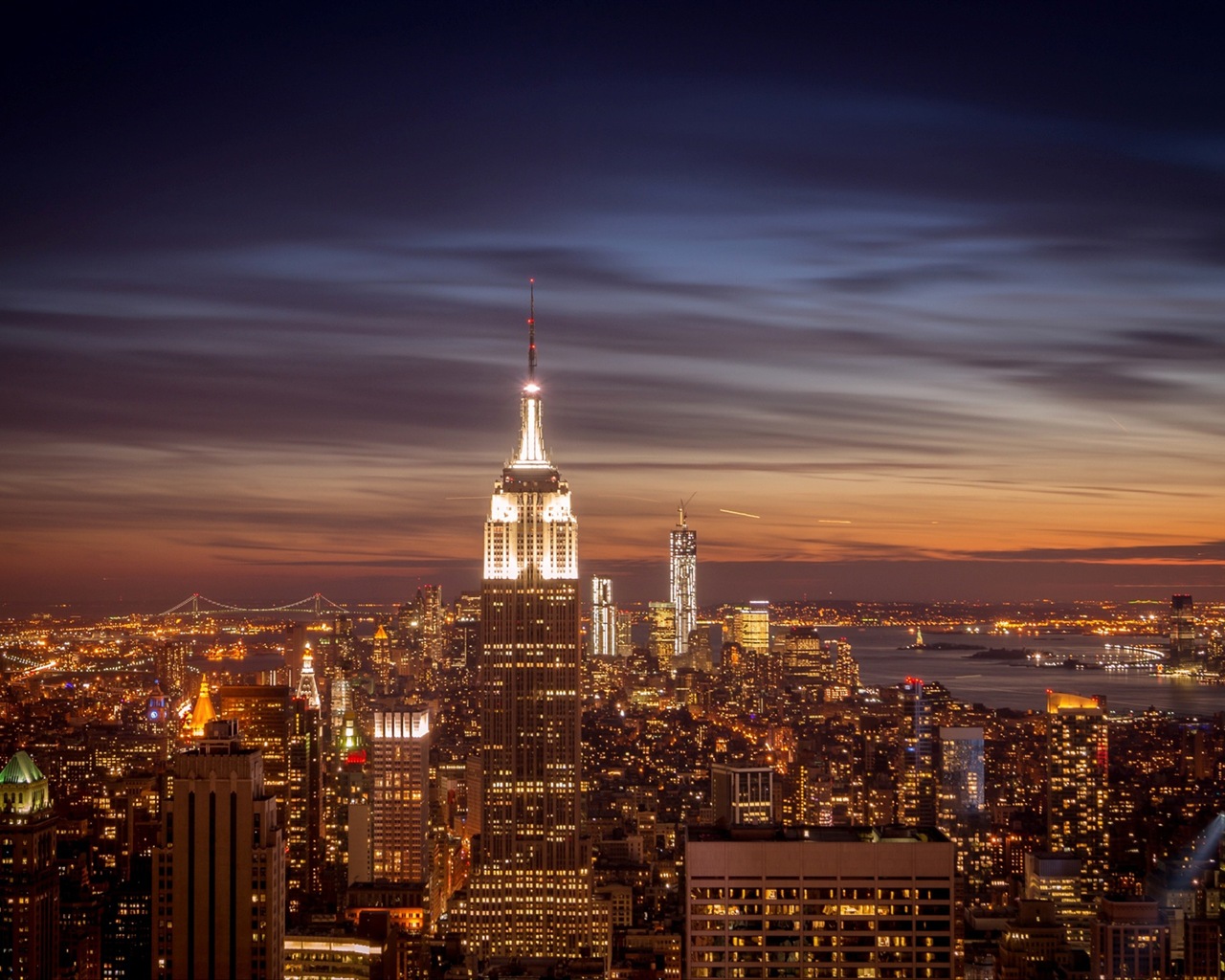 뉴욕의 엠파이어 스테이트 빌딩, 도시의 밤 HD 배경 화면 #13 - 1280x1024