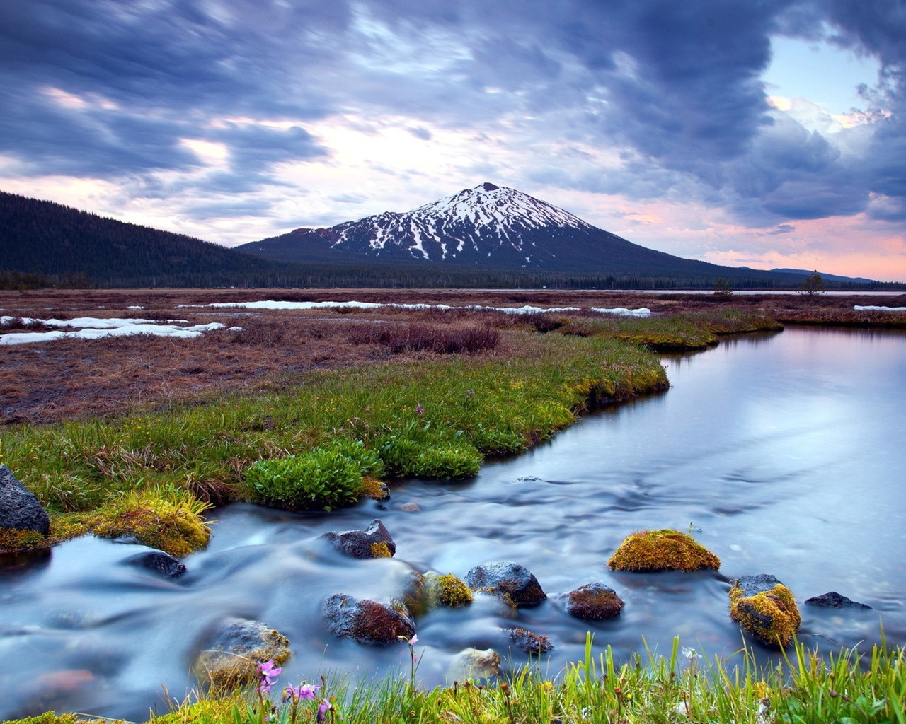 Les arbres, les montagnes, l'eau, lever et coucher du paysage de nature, fonds d'écran HD #35 - 1280x1024