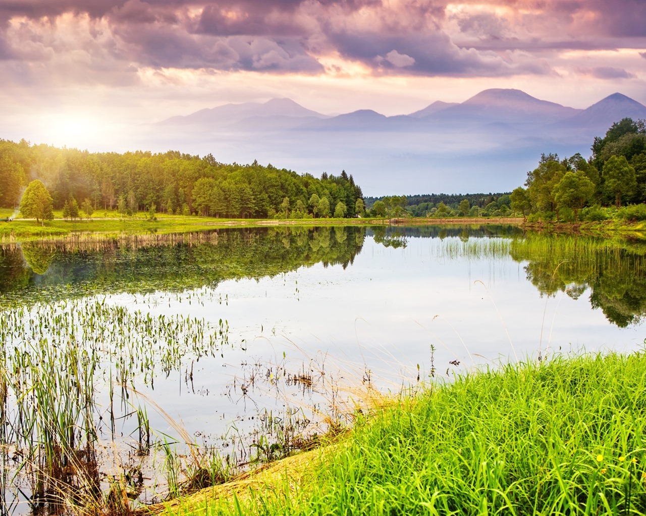 Los árboles, montañas, agua, salida del sol y puesta del sol, fondos de pantalla de alta definición #36 - 1280x1024