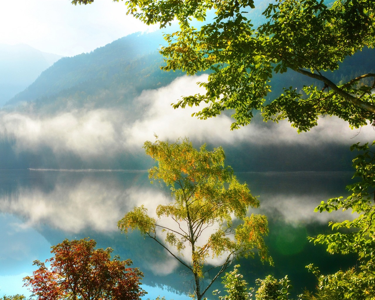 Les arbres, les montagnes, l'eau, lever et coucher du paysage de nature, fonds d'écran HD #40 - 1280x1024