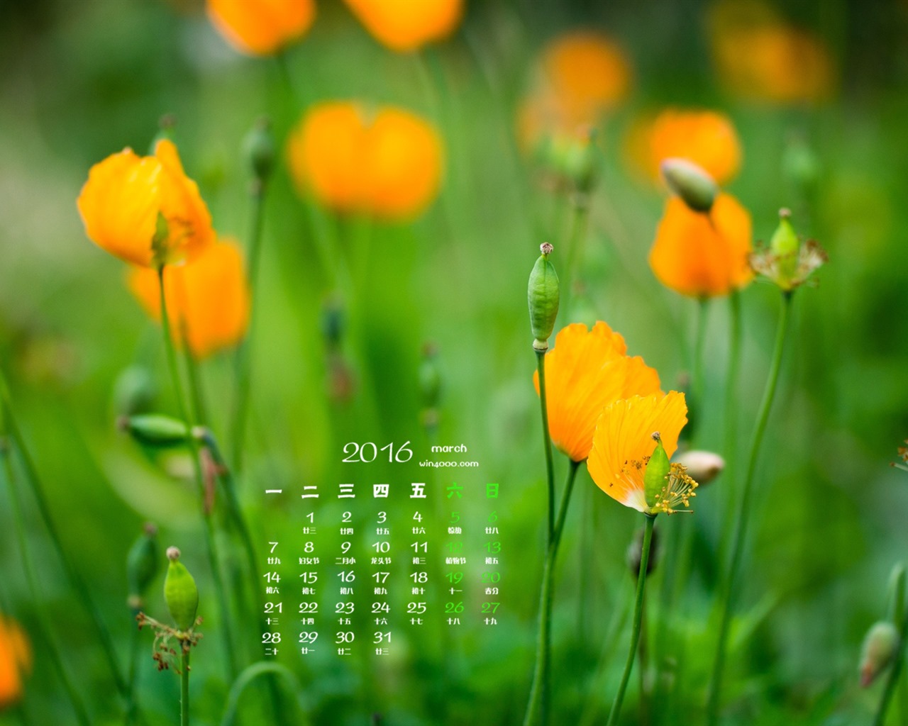 De marzo de fondo de pantalla de calendario el año 2016 (1) #14 - 1280x1024