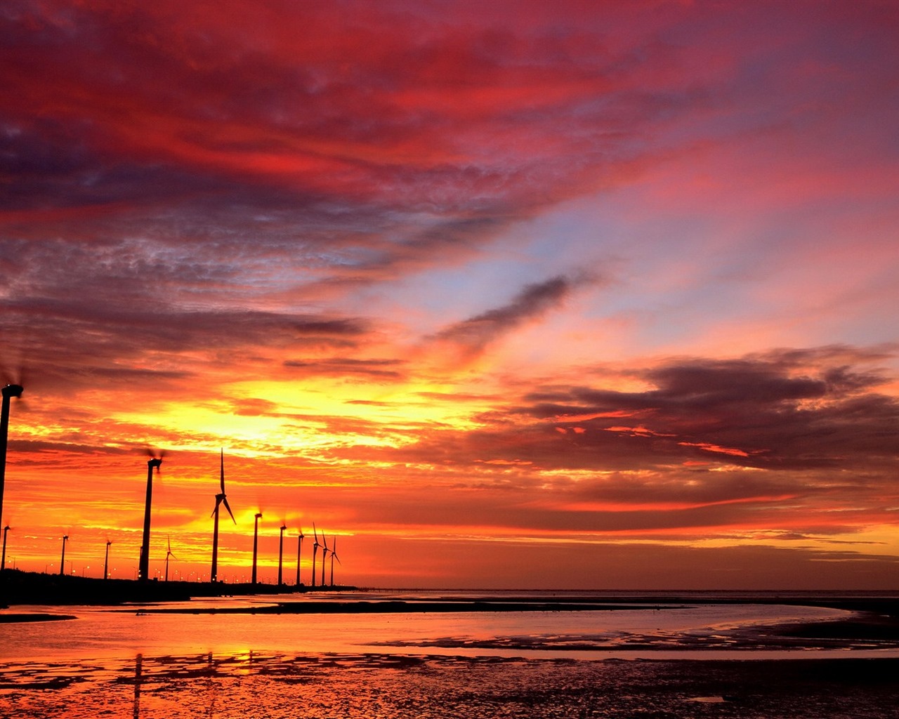 Taiwan Gaomei zones humides fonds d'écran coucher de soleil HD #3 - 1280x1024