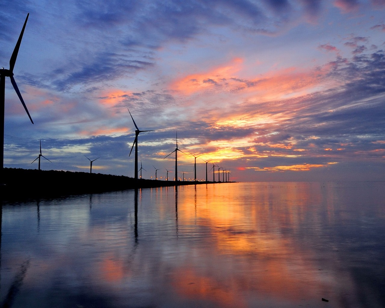 Taiwan Gaomei zones humides fonds d'écran coucher de soleil HD #4 - 1280x1024